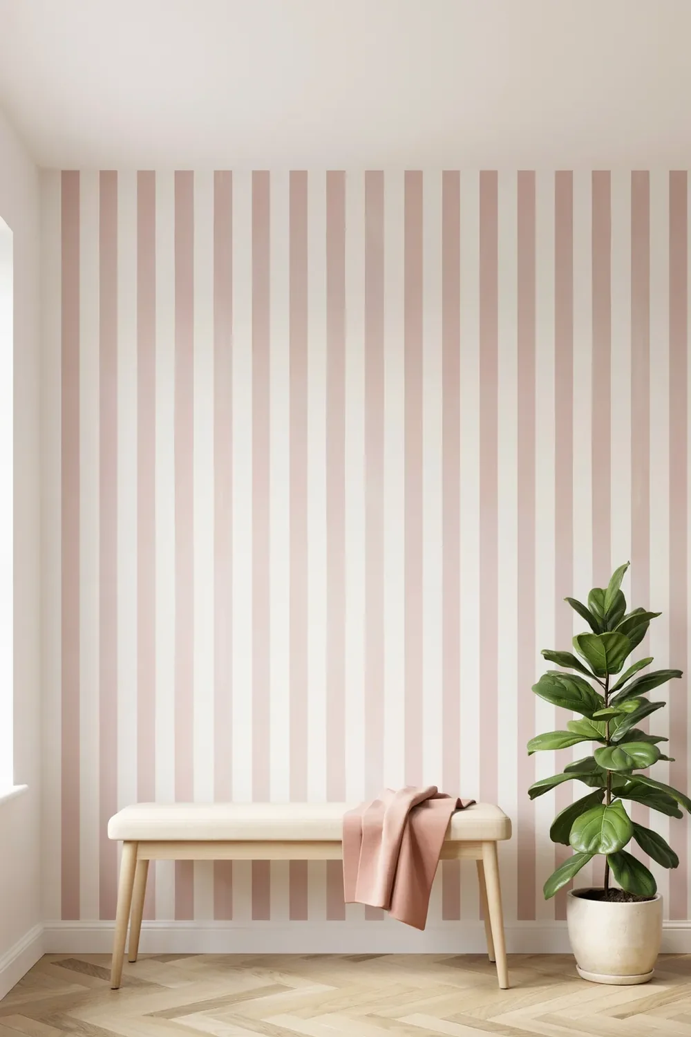 Vertical Pink Stripes Lift a Low, Dull Room