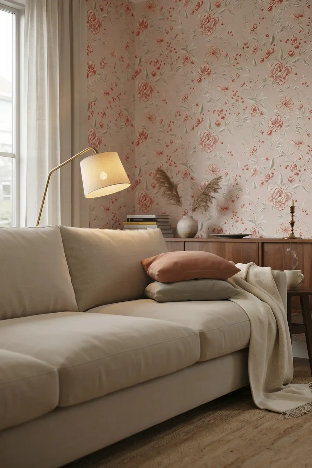 Warm Peachy Pink Brightens a North-Facing Room