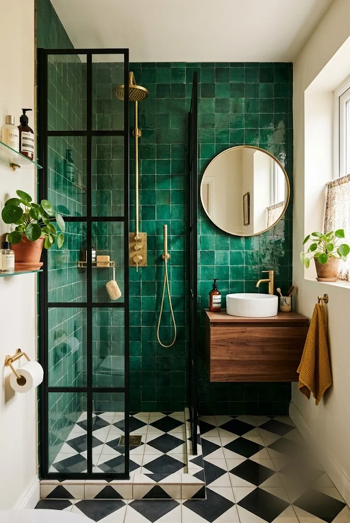 Black-Framed Shower Screen Small Bathroom