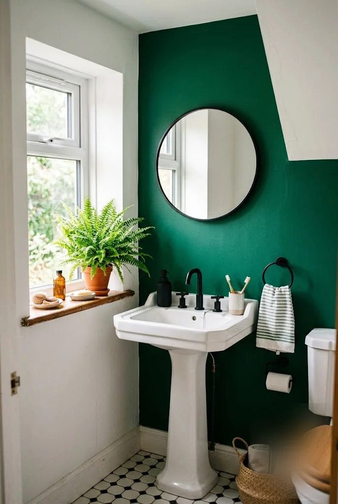 Emerald Green Accent Wall Bathroom Idea