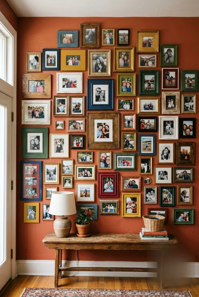Mix-and-Match Frame Collage on Terracotta Wall
