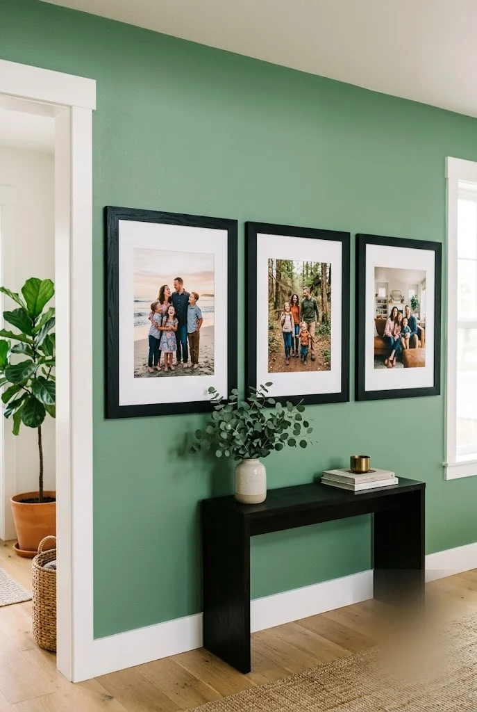 Large Black Frames on a Sage Green Wall