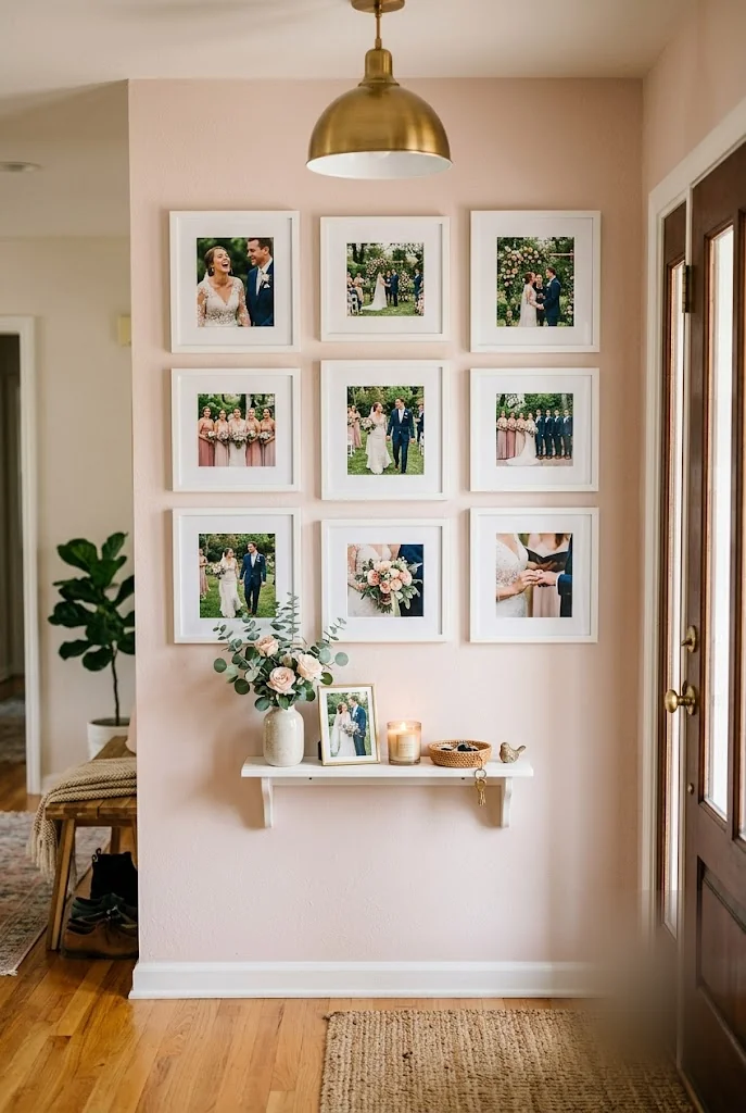 Wedding Photo Gallery Wall in a Blush Foyer