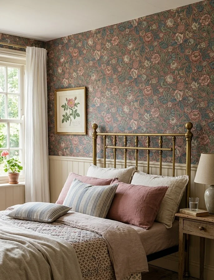 Heritage Floral Wallpaper Bedroom Wall