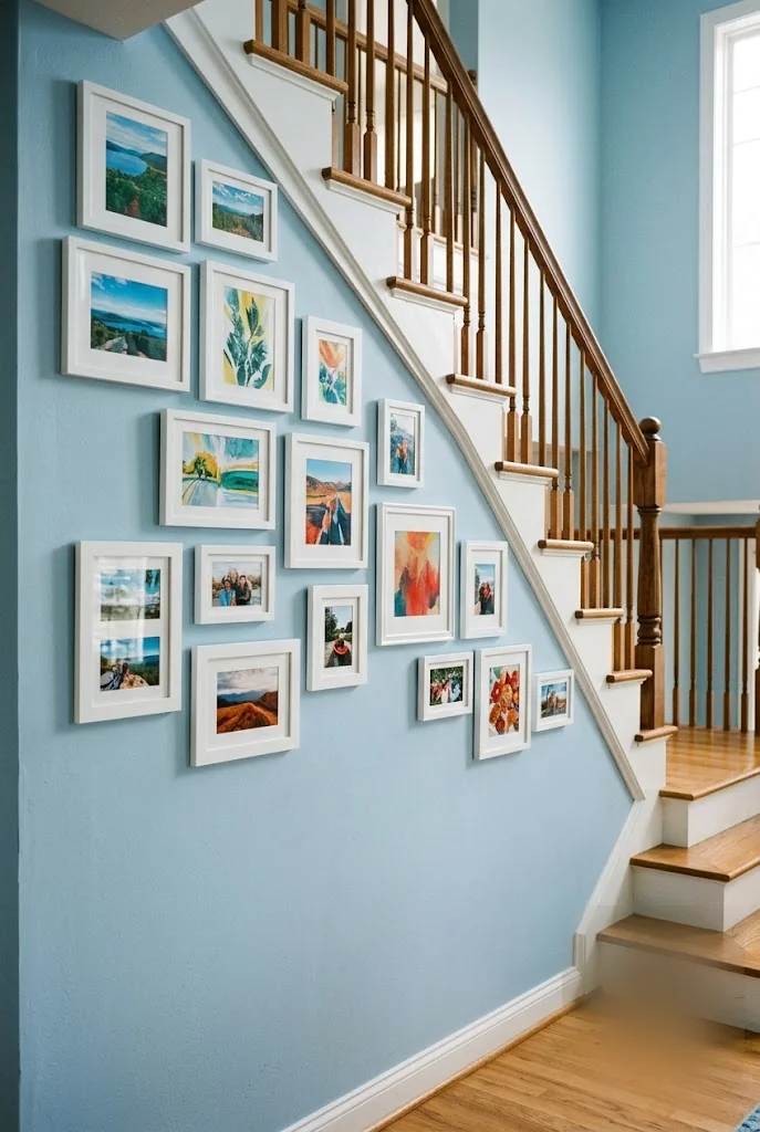 Stair-Step Frame Pattern on a Blue Wall