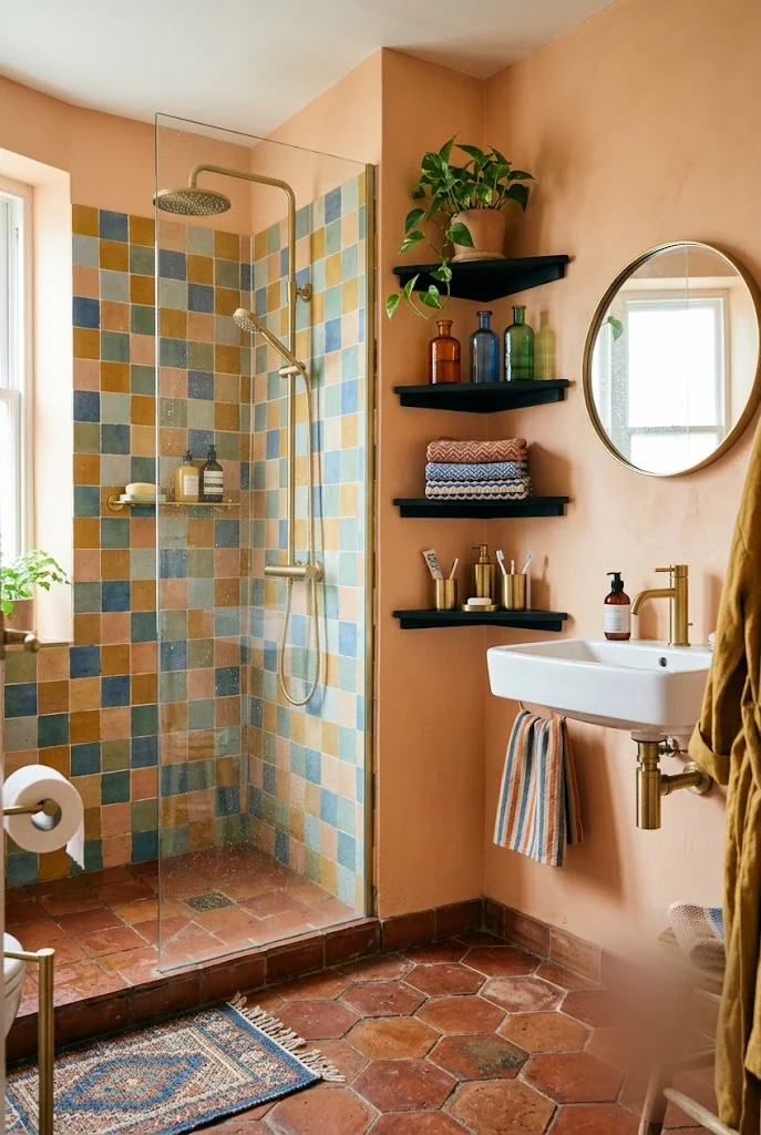 Warm Peach Wall Small Bathroom Idea