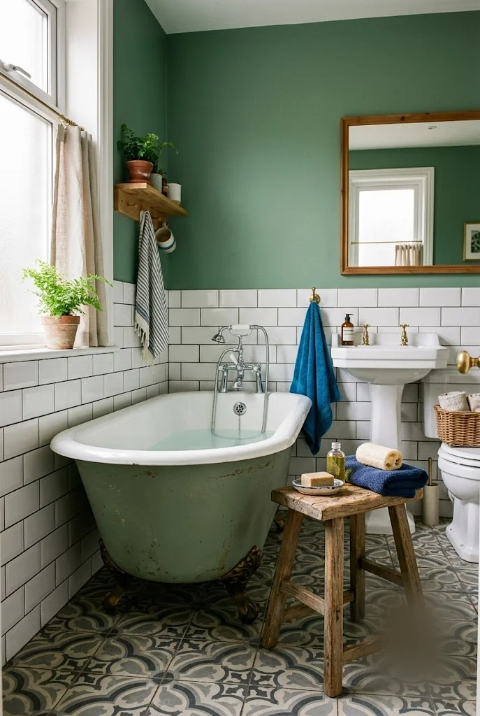 Wooden Stool Bathroom Side Table Idea