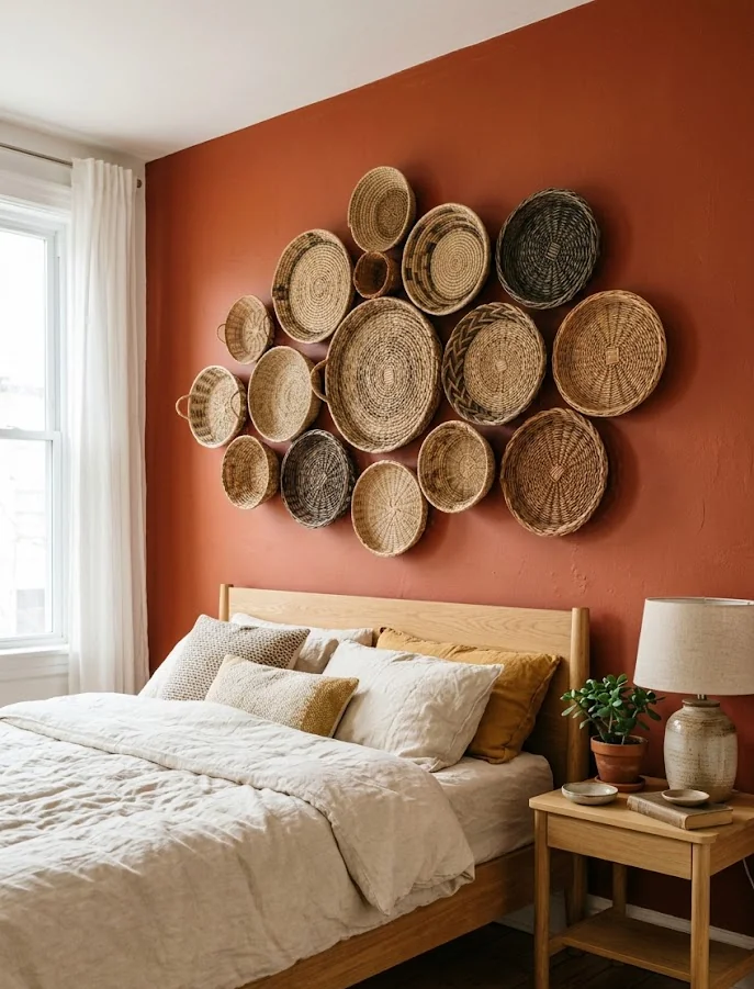 Woven Basket Wall on Terracotta