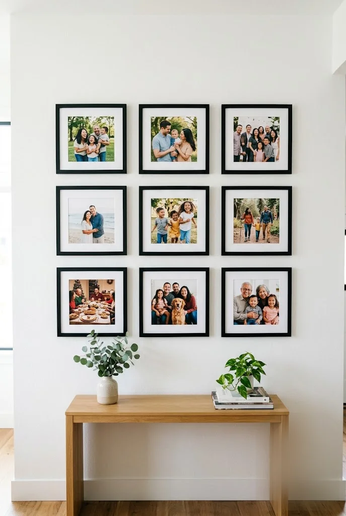 Even 3x3 Black Frame Grid on White Wall