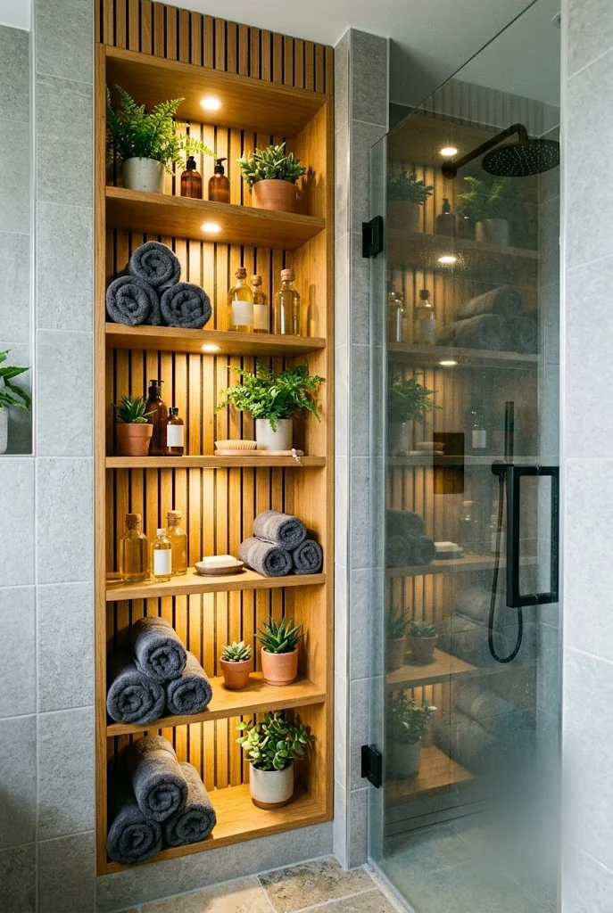 Floor-to-Ceiling Shower Niche Storage