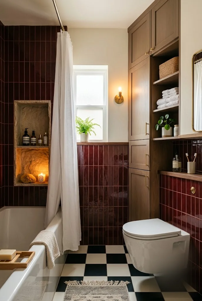 Ceiling-Height Cabinets Dark Bathroom Idea