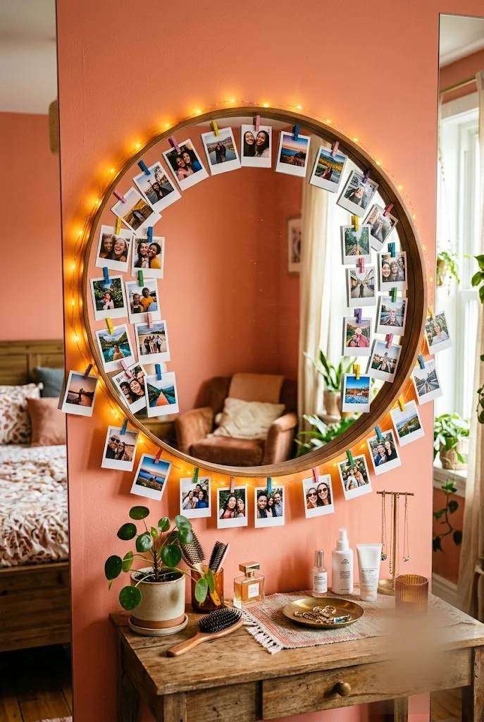 Clothespin Photos Around a Mirror