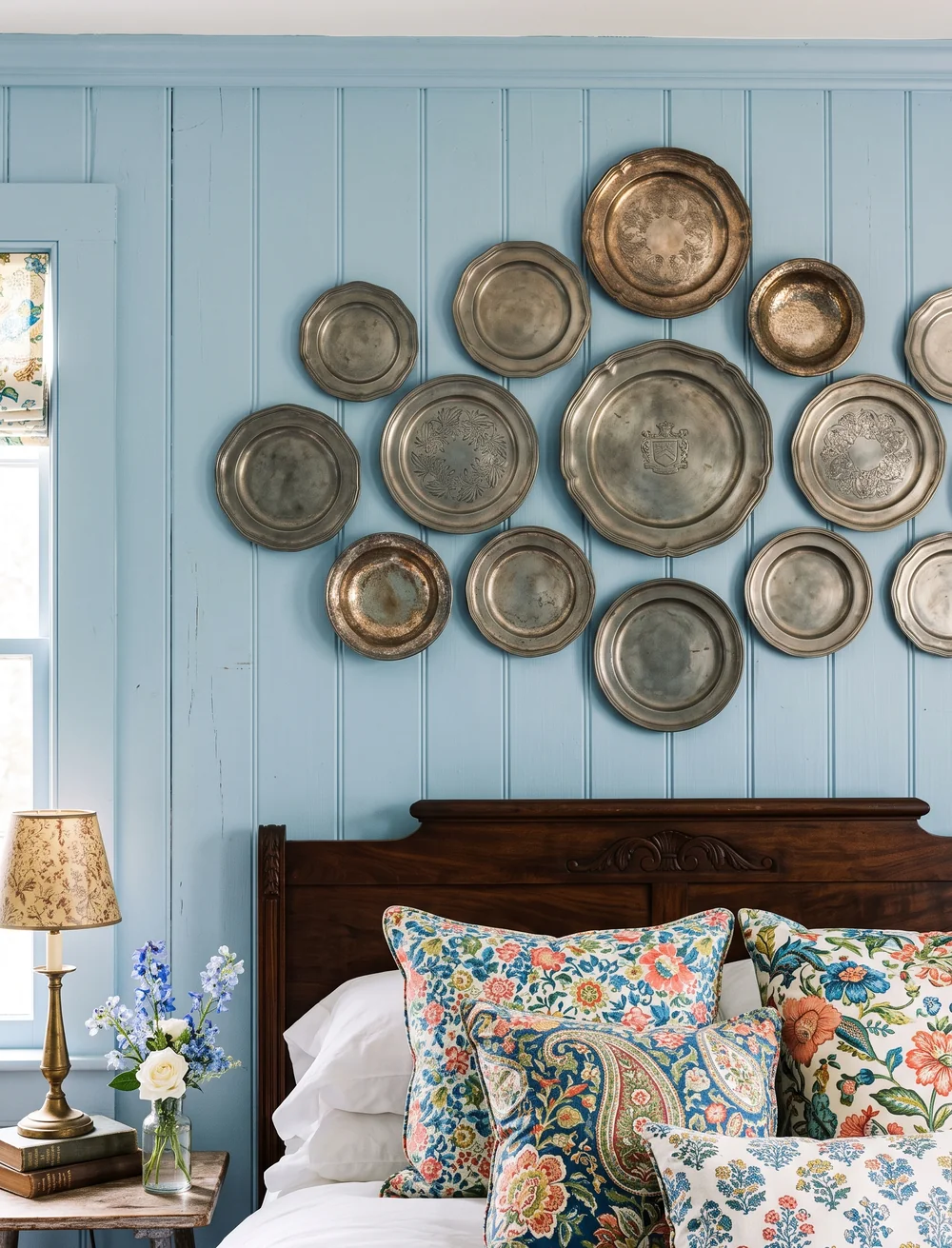 Antique Pewter Plate Wall Display