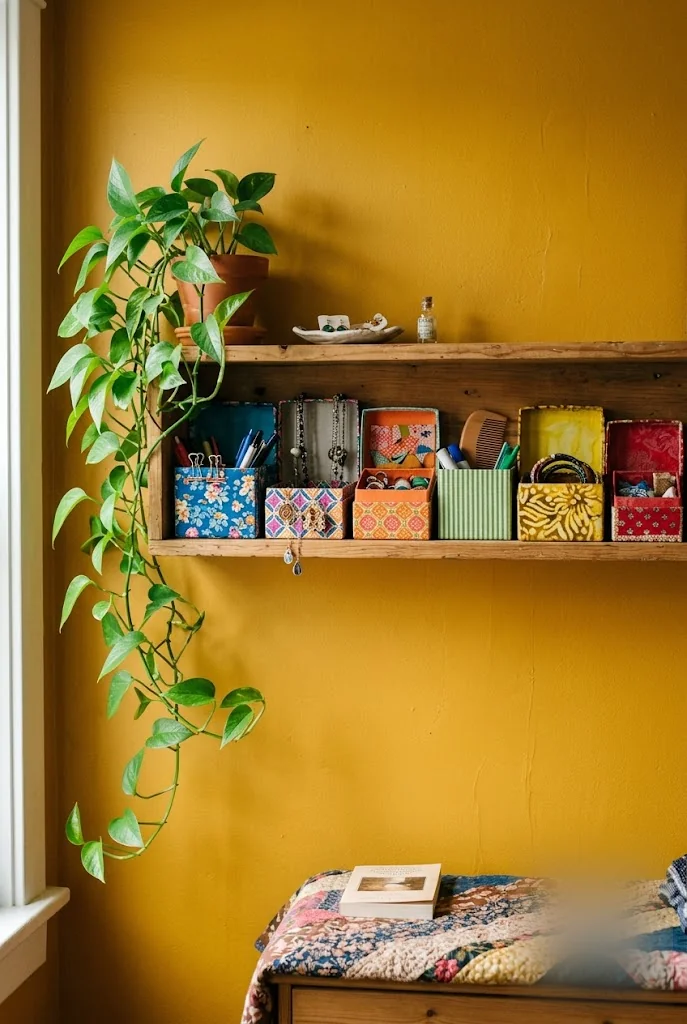 Fabric-Covered Shoebox Shelf Organizers