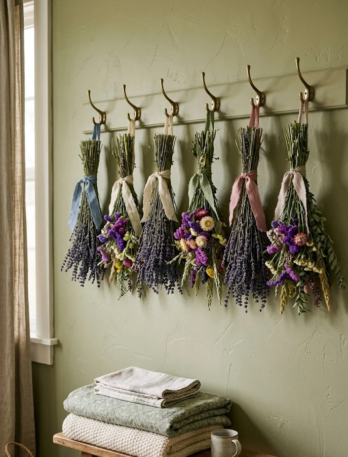 Dried Lavender Bundles on Brass Hooks