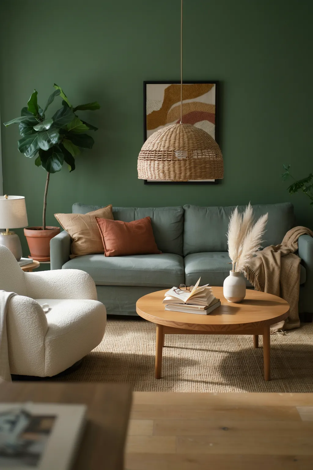 Earthy Green With Neutral, Textured Decor