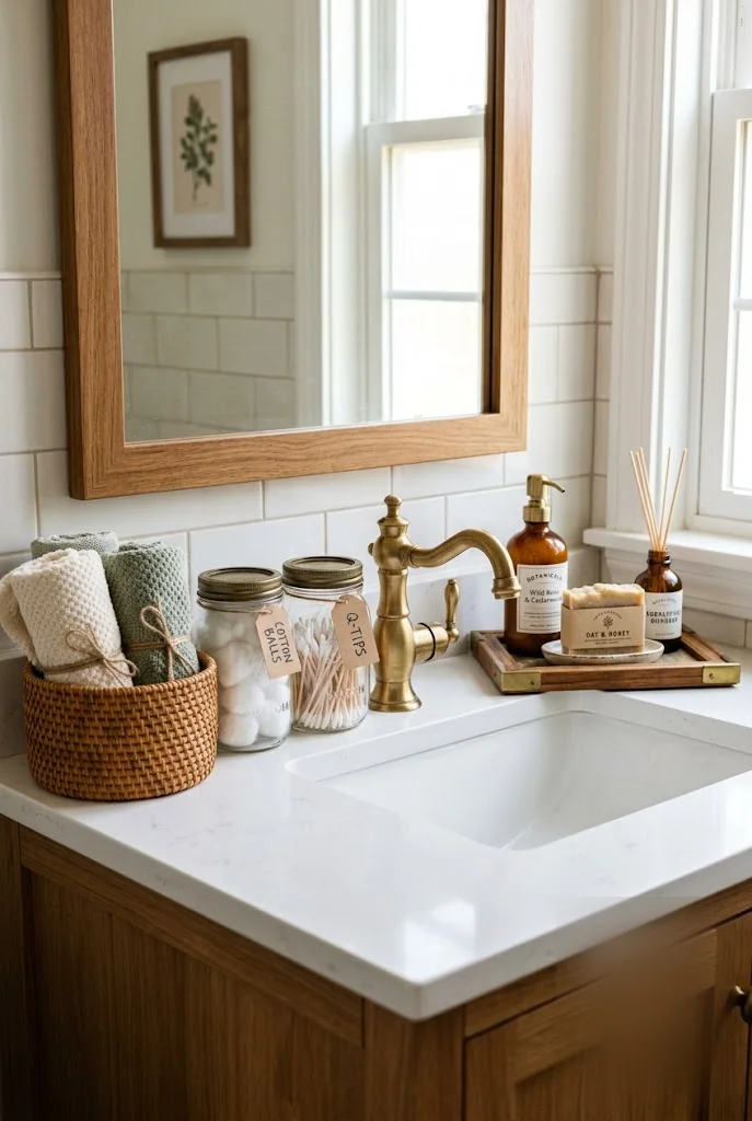 Mason Jar and Repurposed Frame Vanity Styling