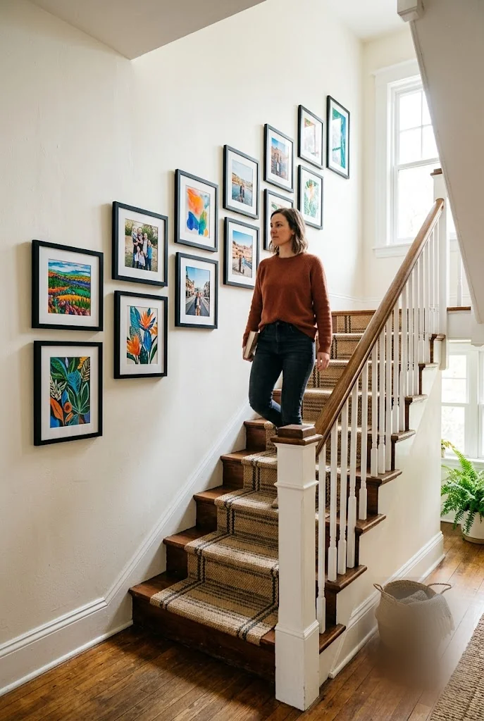 Diagonal Staircase Family Photo Wall