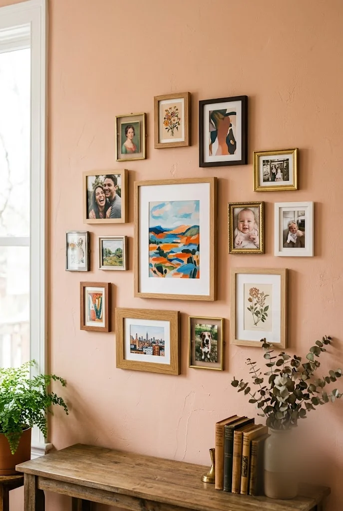 Frames in a Loose Circle on a Blush Wall