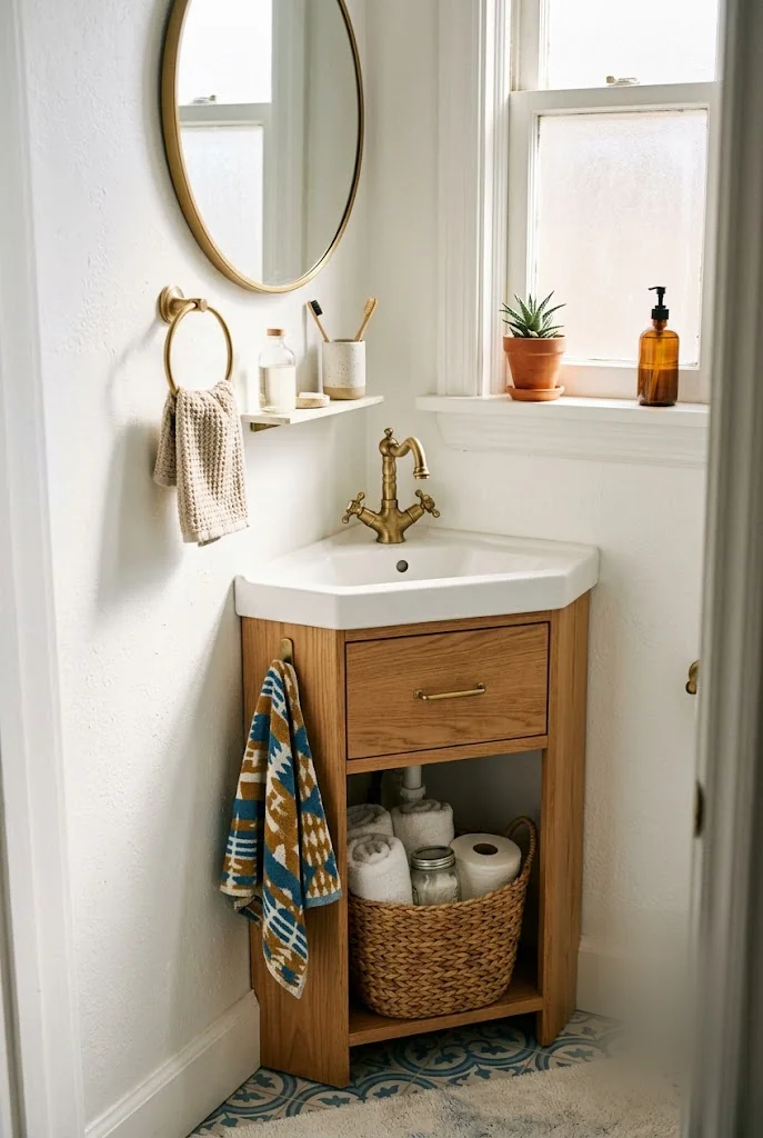 Corner Sink Vanity for a Small Bathroom