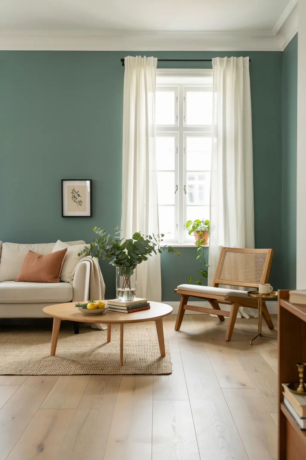 Green Walls With Crisp White Trim
