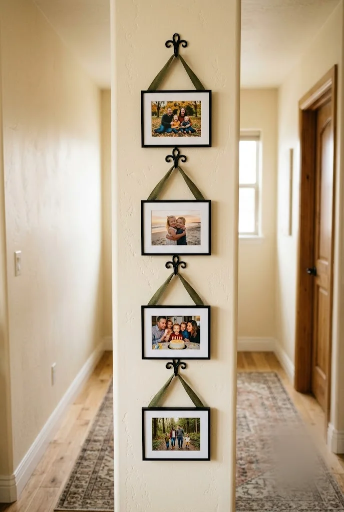 Ribbon-Hung Frames on Decorative Hallway Hooks