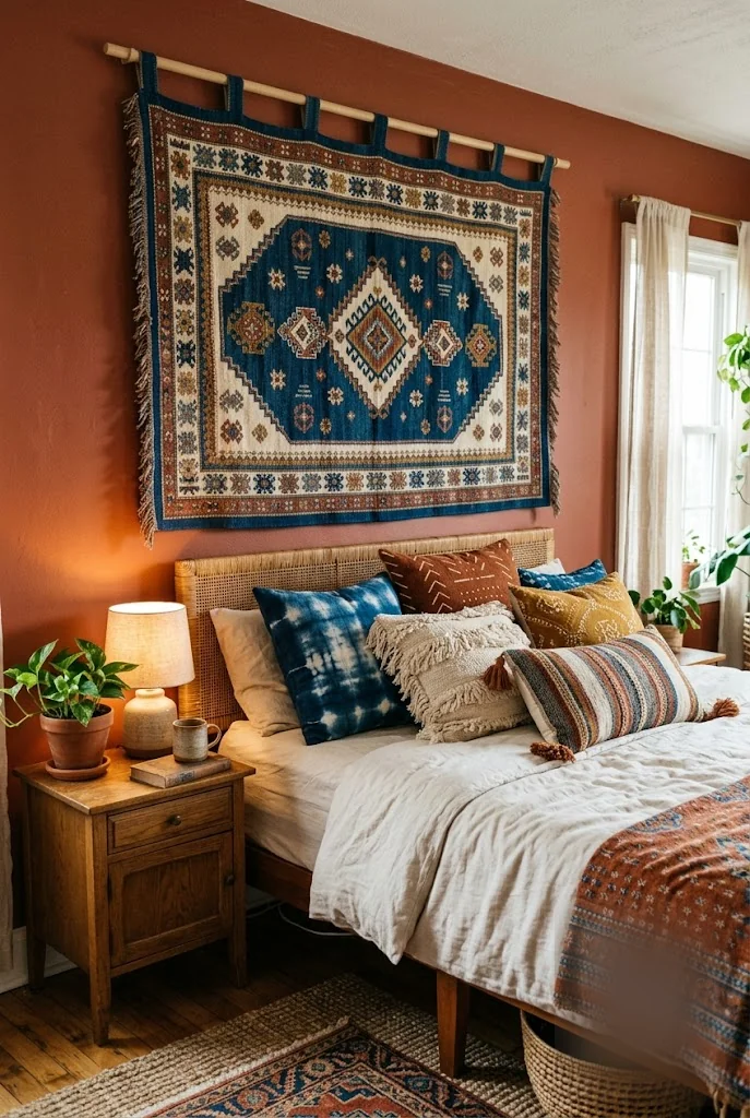 Hang a Rug or Blanket as Wall Art Over Your Bed
