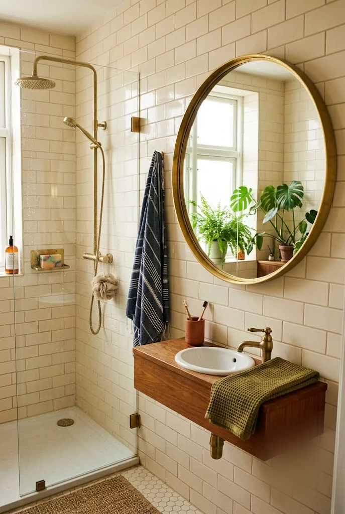 Oversized Round Mirror Bathroom Idea
