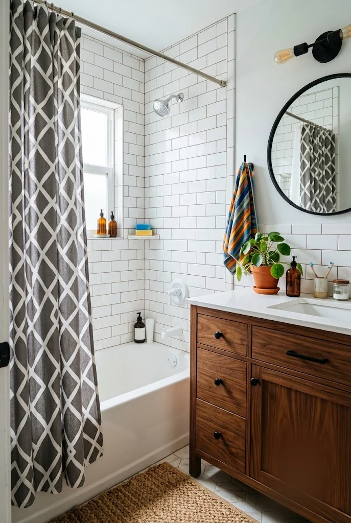 Patterned Shower Curtain Budget Bathroom