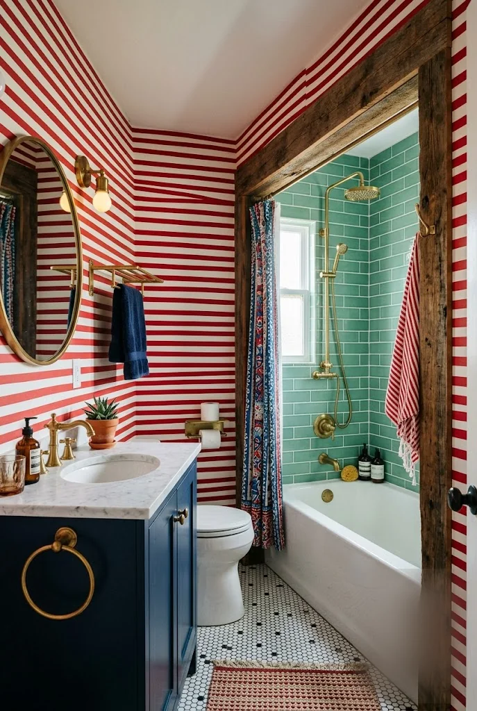 Exposed Beam Cottage Bathroom Idea