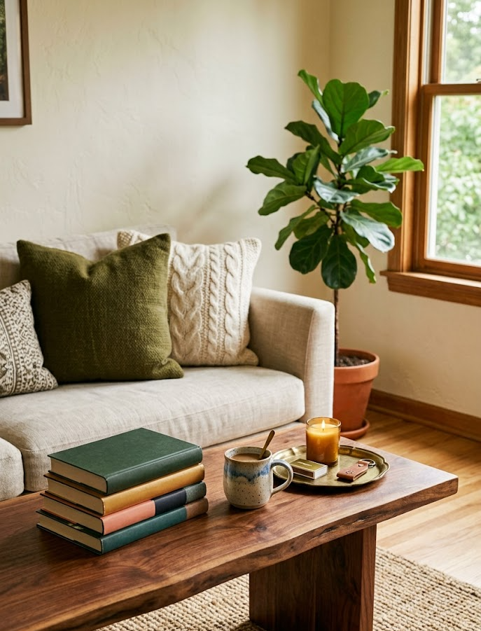 Live-Edge Walnut Coffee Table Styling