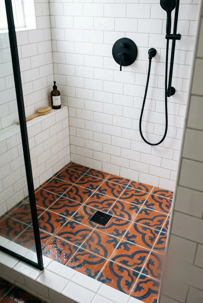 Bold Moroccan Tile Shower Floor