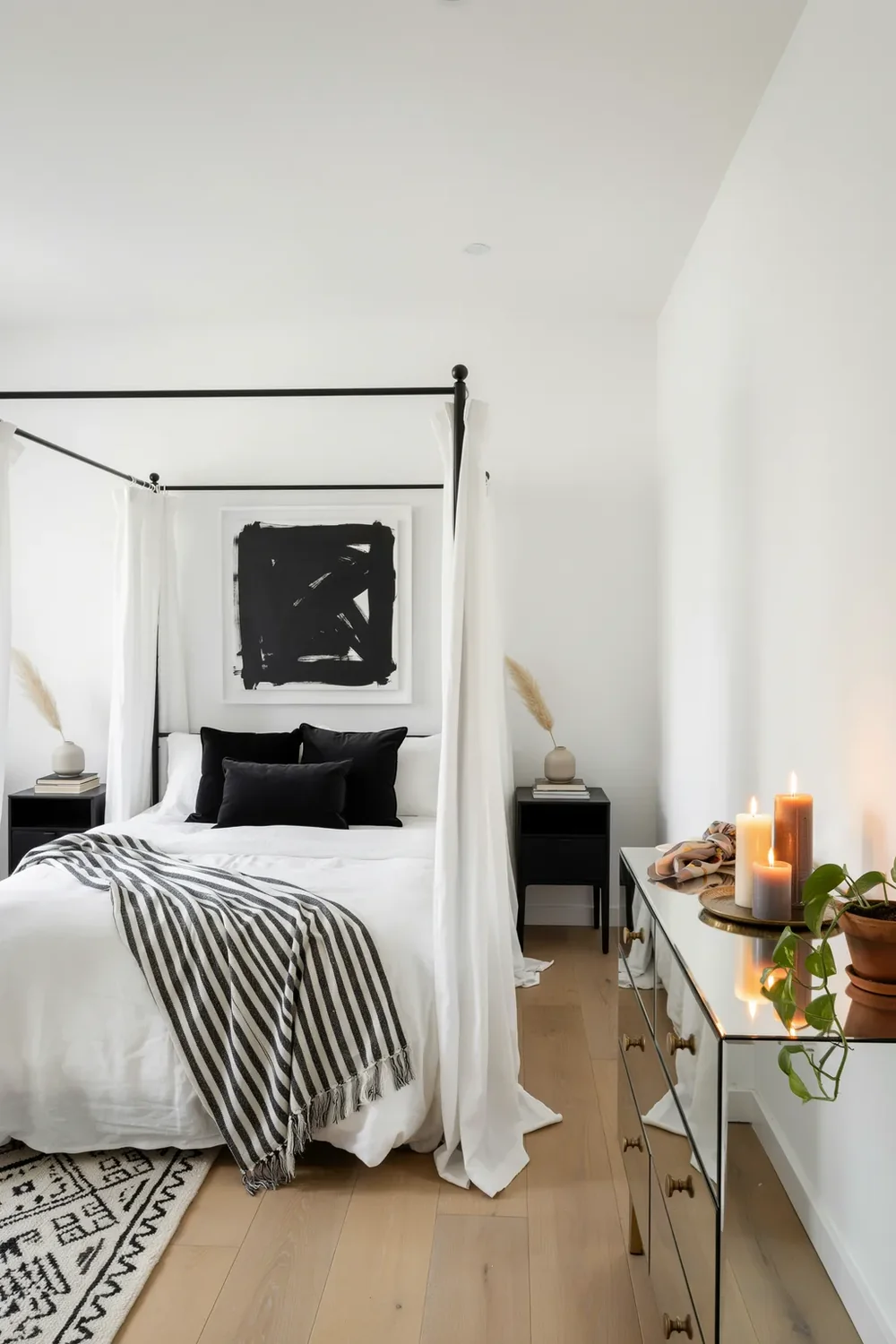 Monochrome Canopy Bedroom Idea in Black and White