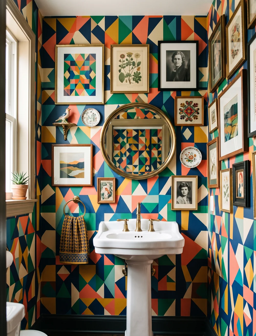 Bold Wallpaper With an Eclectic Gallery Wall