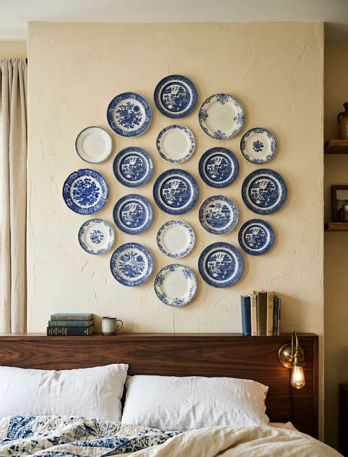 Vintage Blue and White Plate Wall