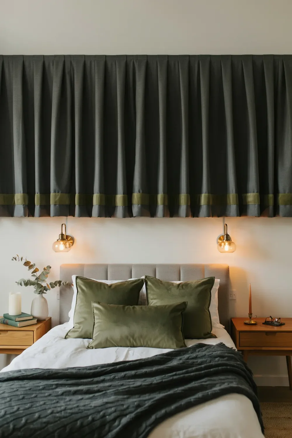 Moody Charcoal Canopy Bedroom Idea with Olive Accents