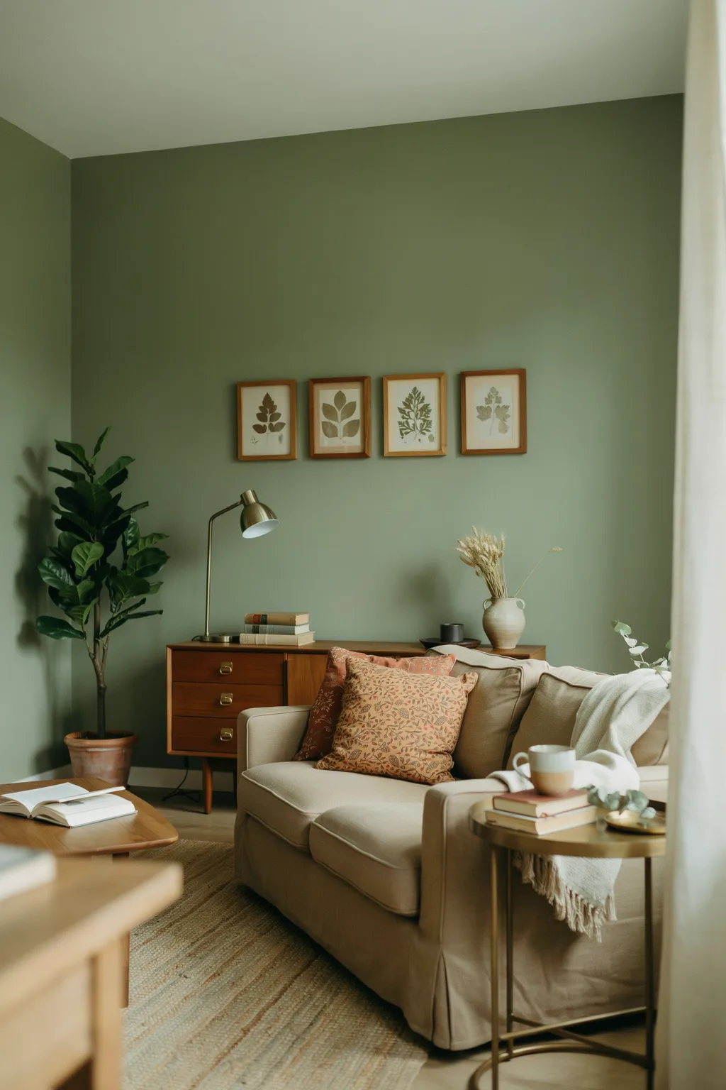 Olive Green Paired with Warm Wood Tones