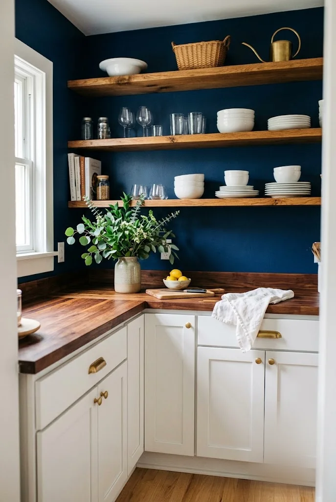 Navy Accent Wall Budget Kitchen Makeover