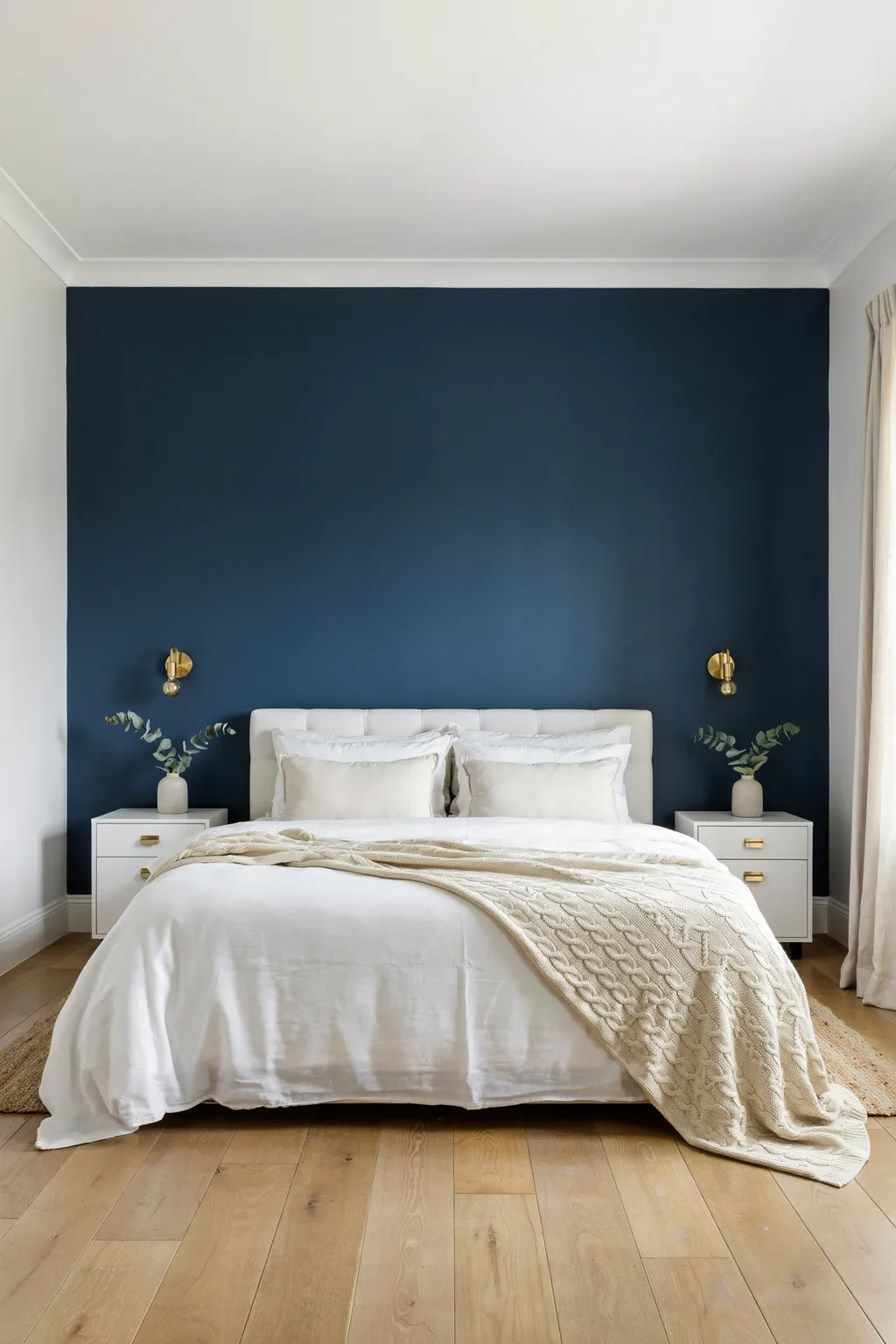 Paint Only the Headboard Wall Navy and Leave the Other Three White