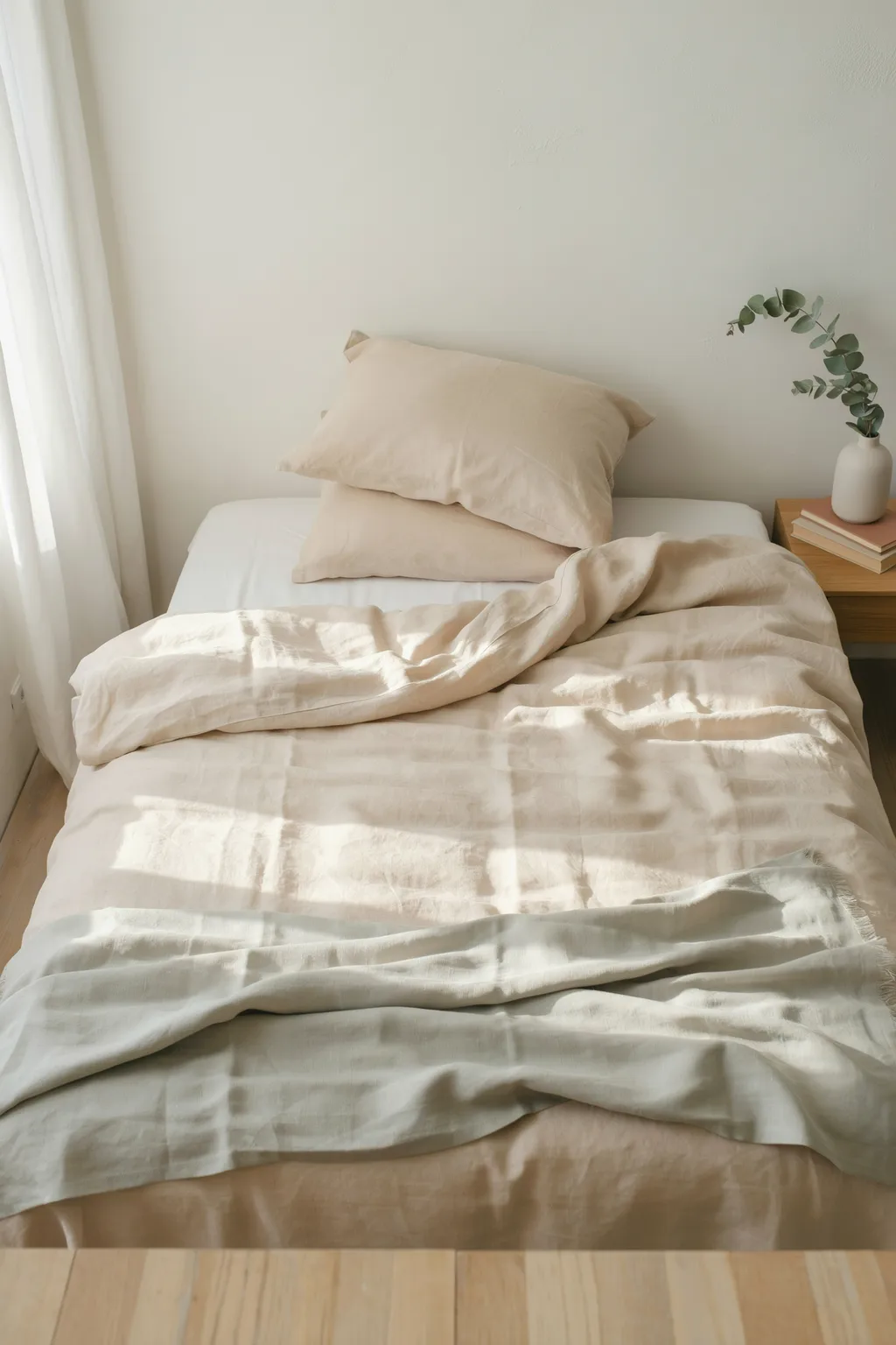 Dress the Bed in Washed Linen in Sand and White