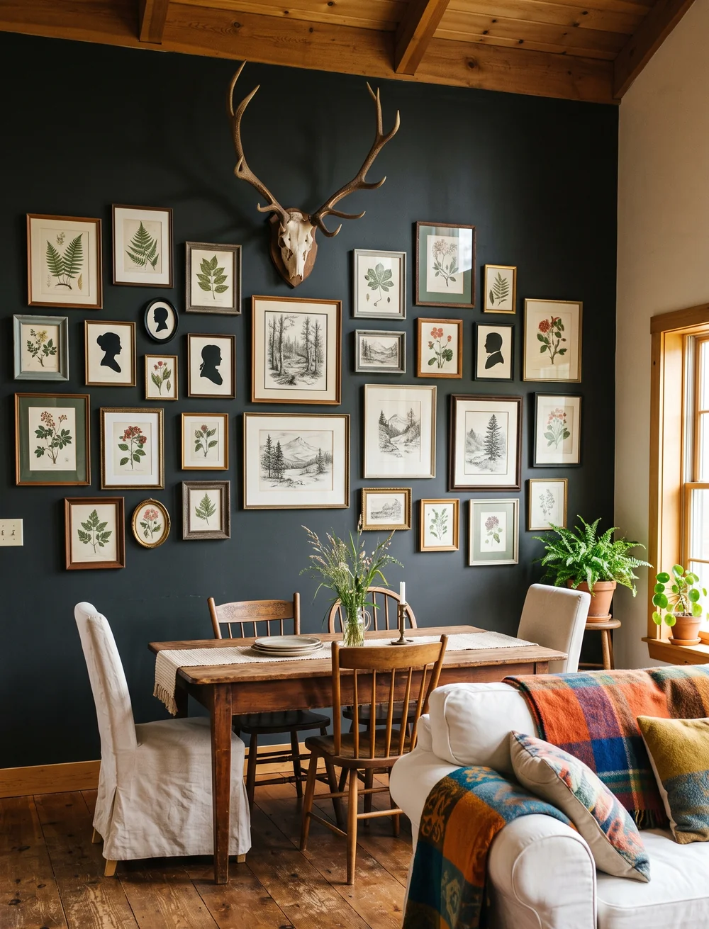 Sketches, Silhouettes, and Antlers Gallery Wall