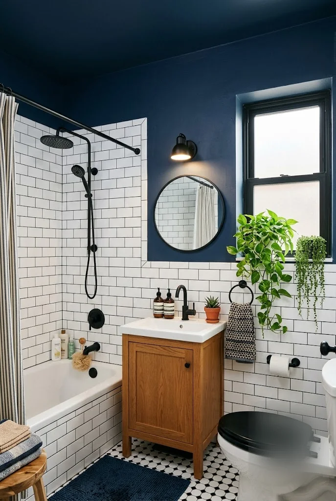 Navy Half-Wall Bathroom Paint Idea