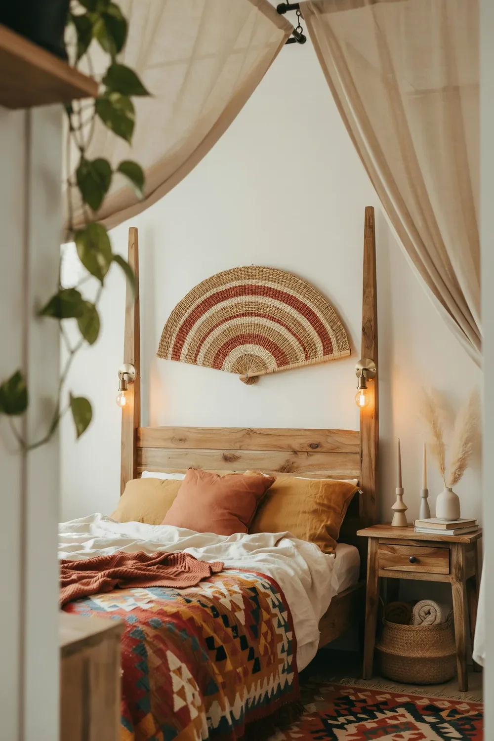 Rustic Linen Canopy Bedroom Idea with Weathered Wood