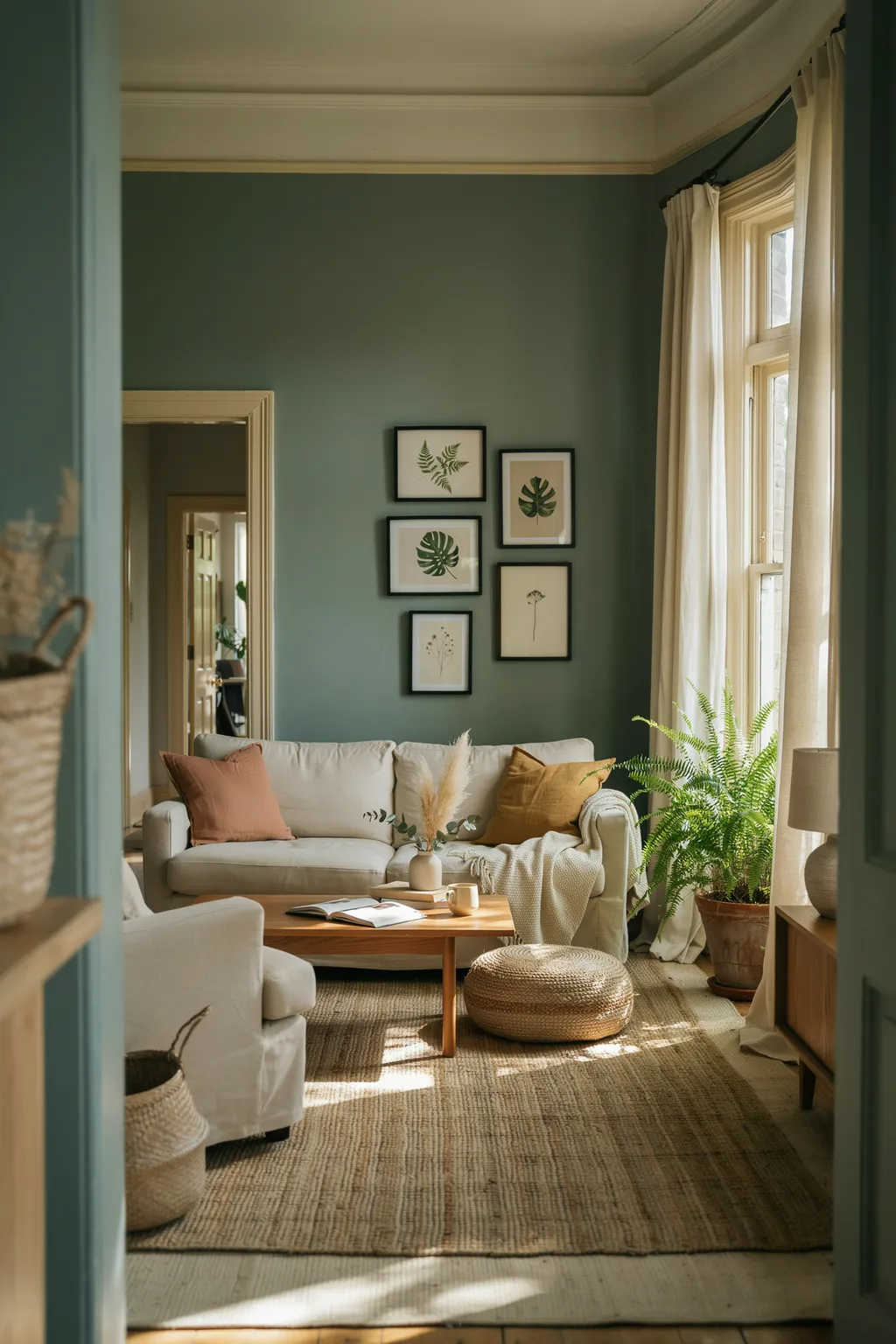 Sage Green Walls for a Calm, Airy Living Room