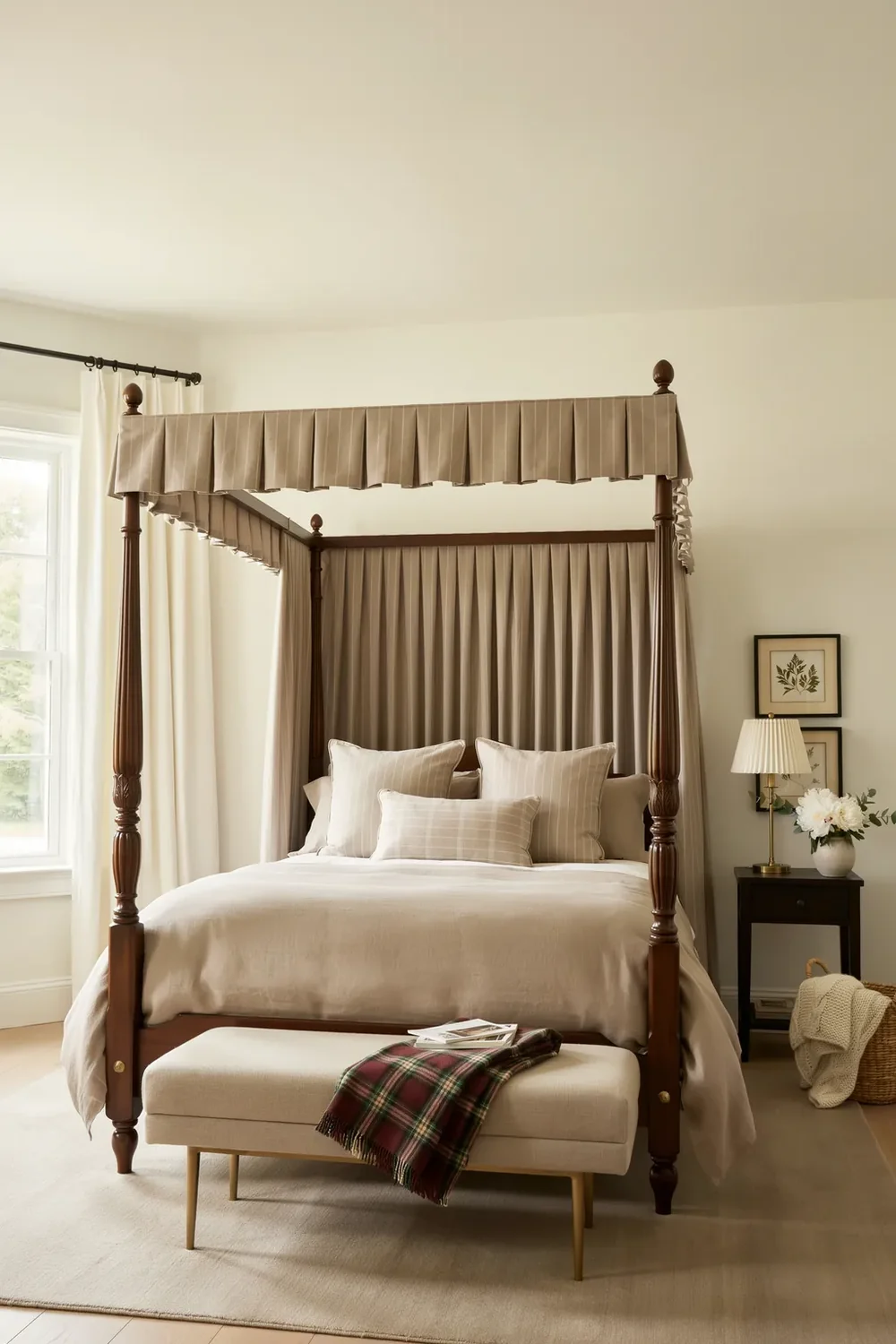Hotel-Style Canopy Bedroom Idea with Boxed Drapery