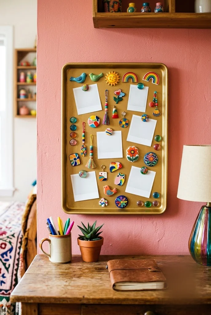 DIY Gold Painted Baking Sheet Magnet Board